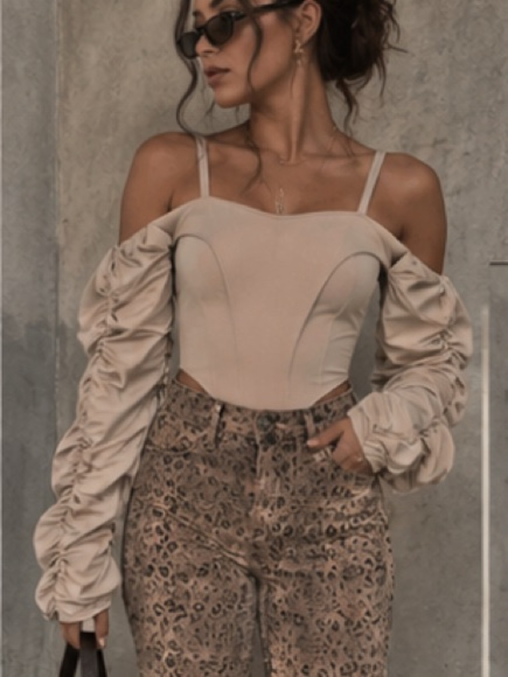 Maniere De Voir Blush and Cream Off-Shoulder Bodysuit